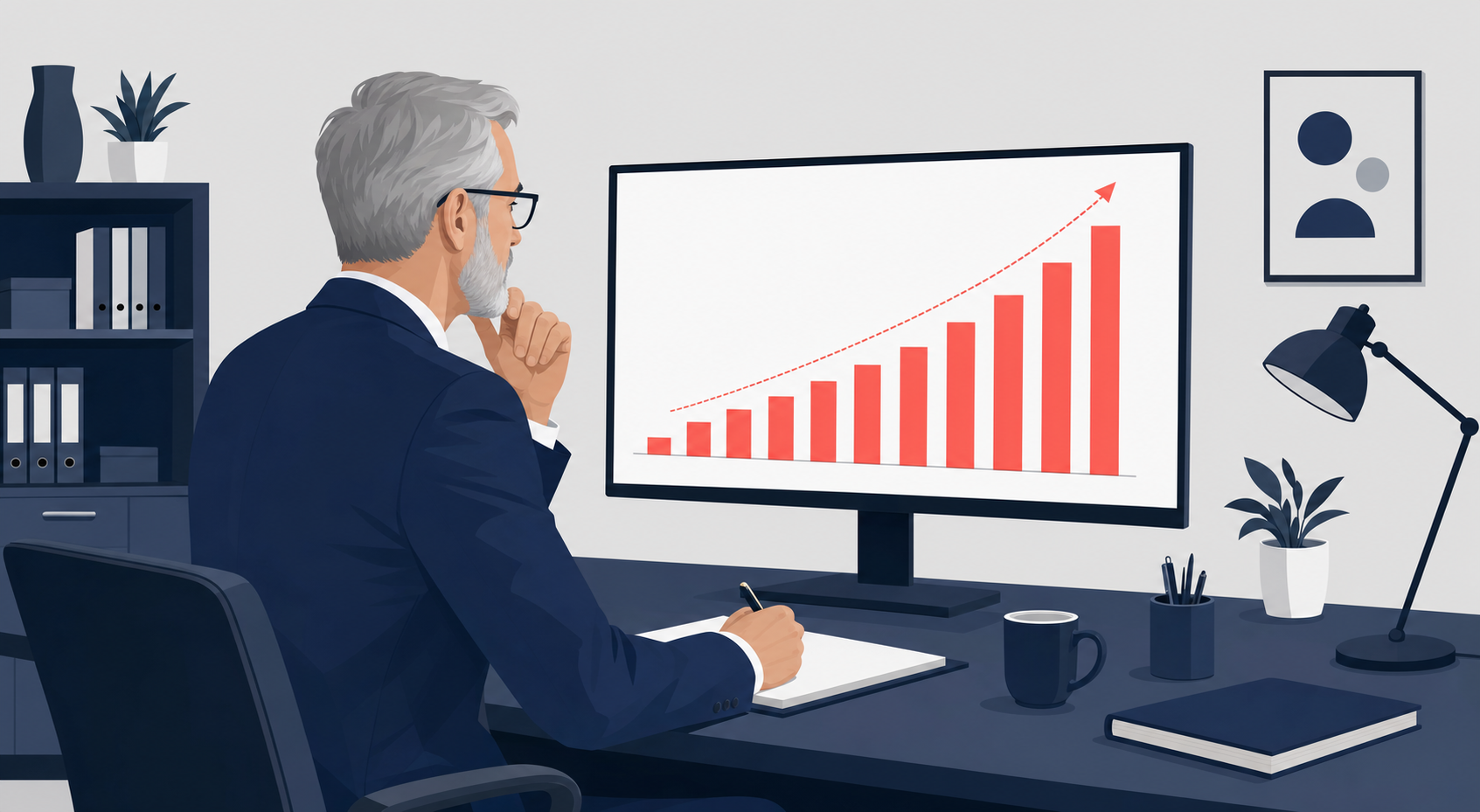 Interim CFO day rates UK 2026 — senior finance director reviewing upward-trending cost projections at a desk