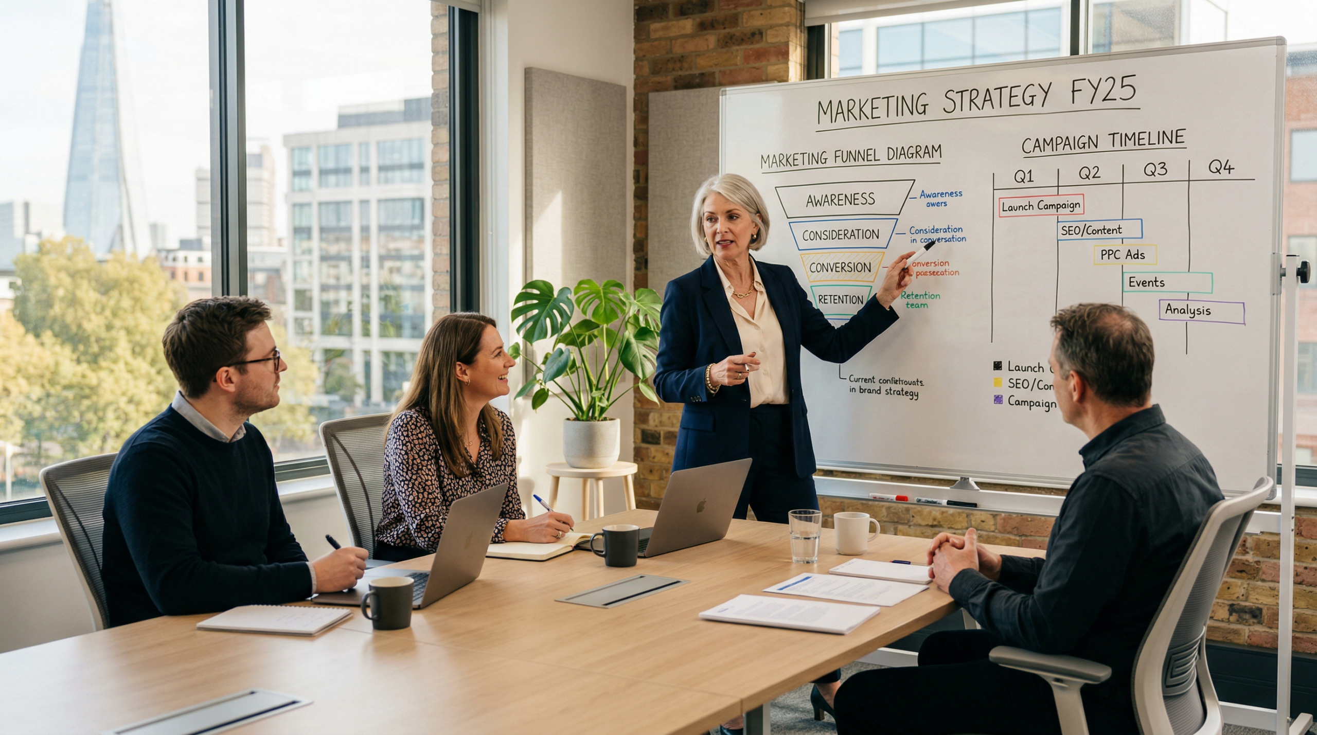 A fractional CMO presenting marketing strategy to a UK business leadership team