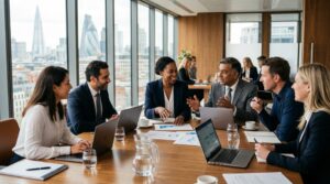 Business leaders building a fractional leadership team around a boardroom table