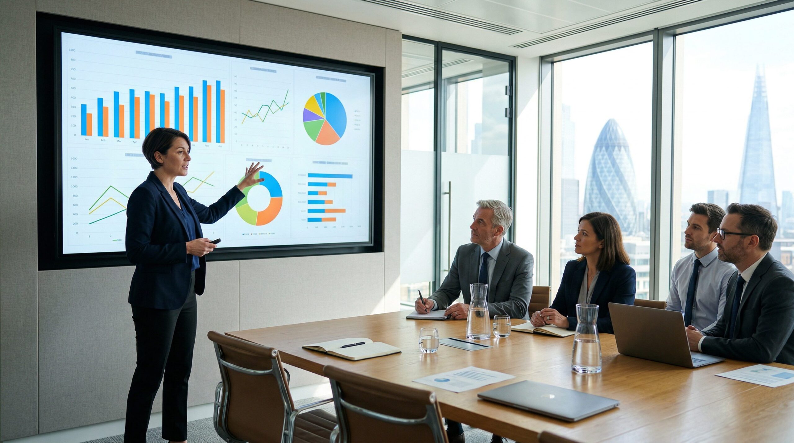 Part-time data director analysing business intelligence dashboards