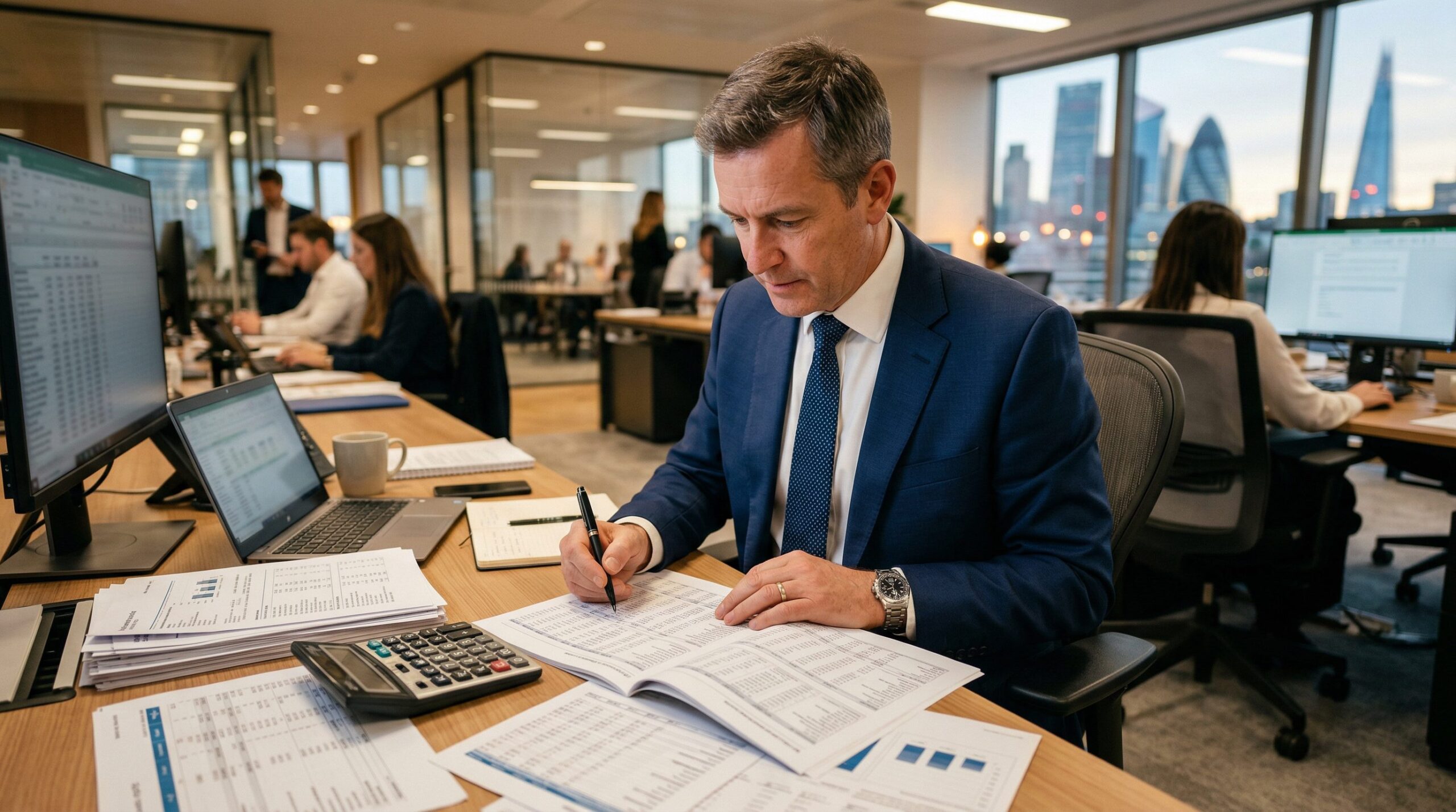 Part-time finance director discussing financial strategy in boardroom