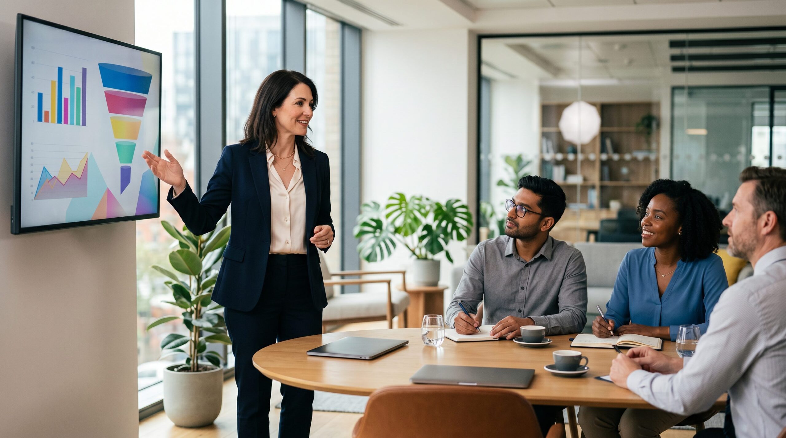 Fractional CMO UK reviewing marketing strategy and campaign performance with a growing business leadership team