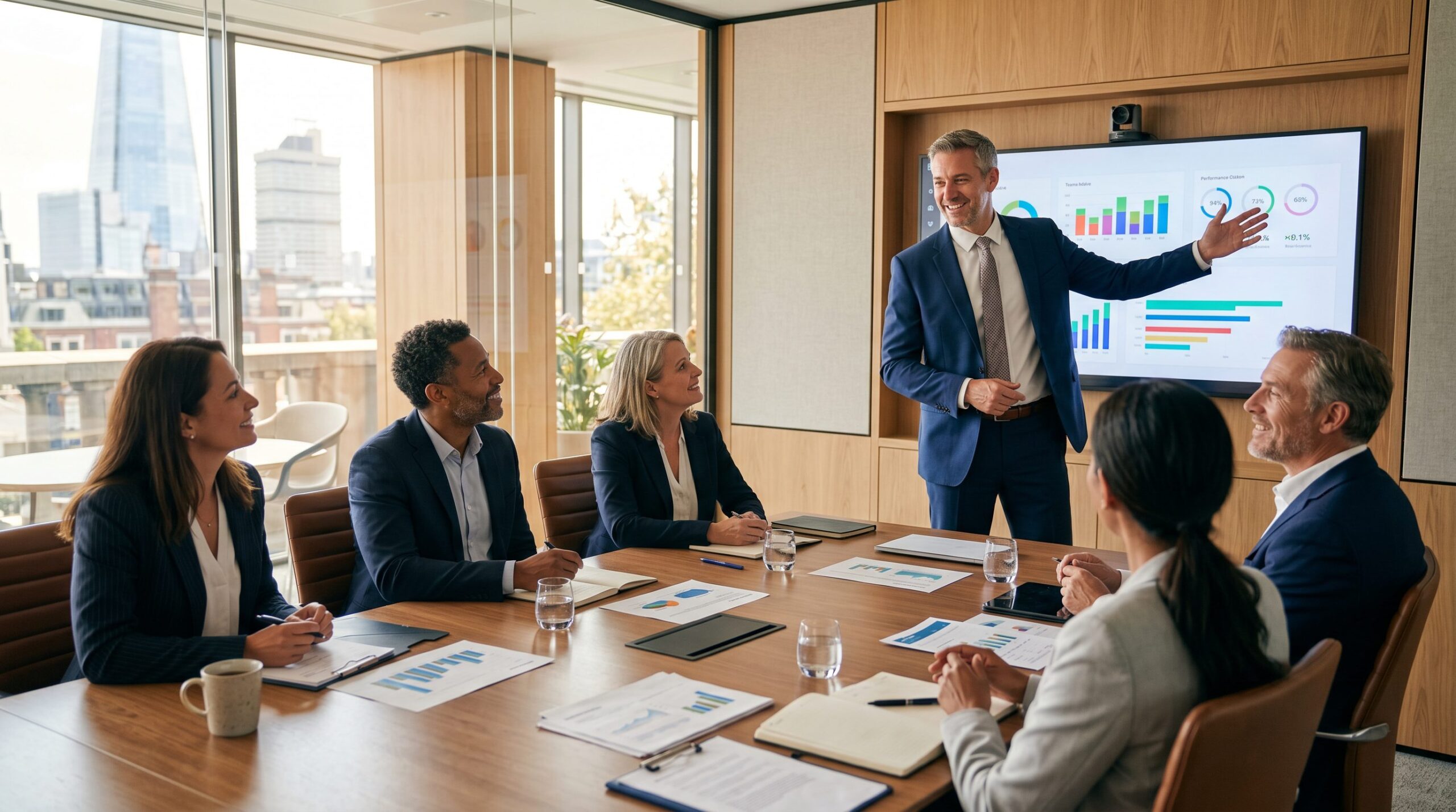 Fractional director presenting case study results to UK SME board members