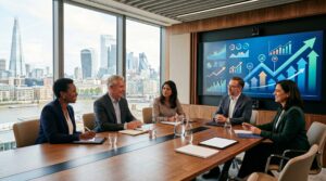 The future of fractional leadership in the UK - senior executives collaborating in a modern office