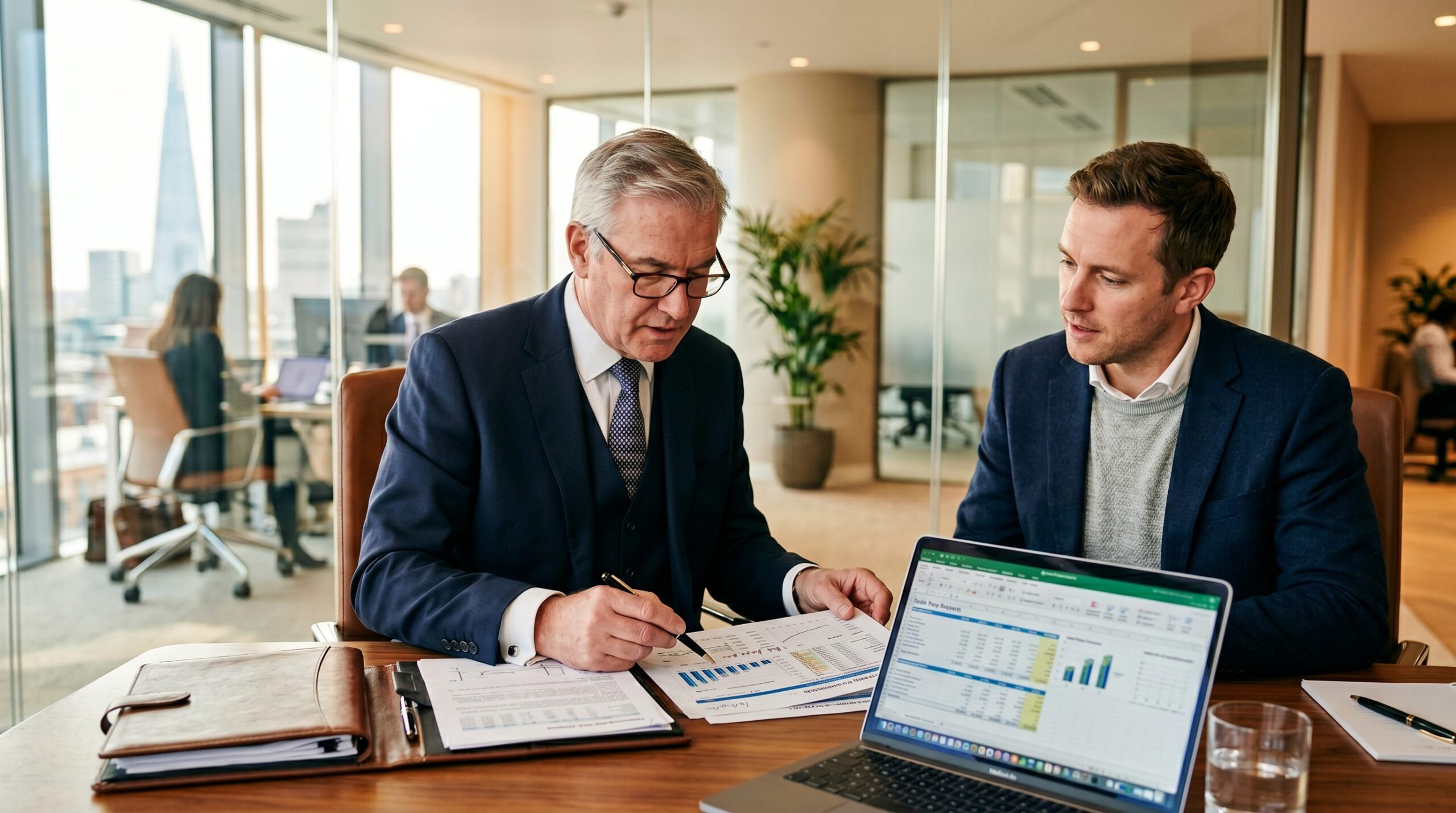 Outsourced CFO UK reviewing management accounts and cash flow forecasts with a business owner